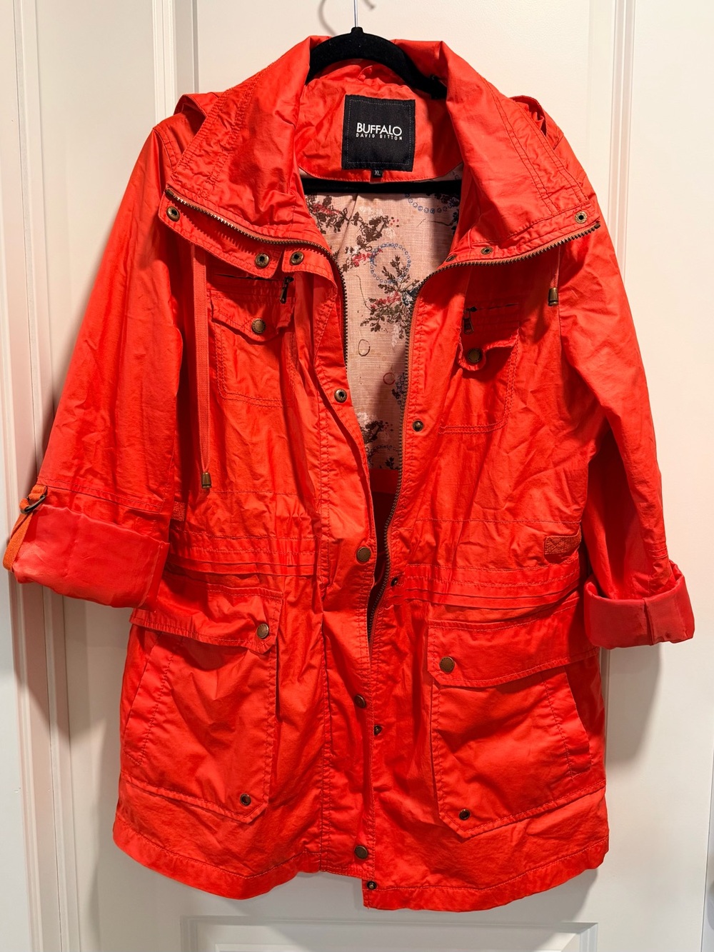 Buffalo David Bitton Women’s Hooded Utility Anorak Jacket Orange Coral XL